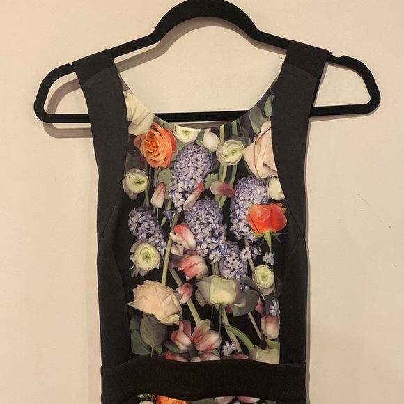 Ted Baker London Black Floral MIDI Bodycon Scuba Slit Dress size 4 or 10/12 - Picture 4 of 6